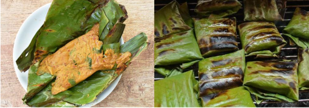 Left - Kai paam, northern grilled eggs Right - Grilling mok